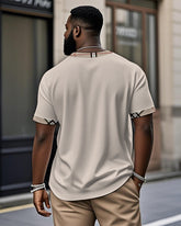 Men's Plus Size Daily Casual Khachi Plaid Print Henry Collar Button Short Sleeve T-Shirt